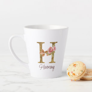 Op maat gemaakte naam Letter H Goud Folie Blush Ro Latte Mok