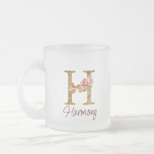 Op maat gemaakte naam Letter H Goud Folie Blush Ro Matglas Koffiemok