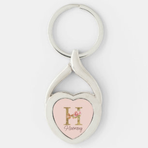 Op maat gemaakte naam Letter H Goud Folie Blush Ro Sleutelhanger