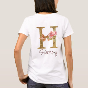 Op maat gemaakte naam Letter H Goud Folie Blush Ro T-shirt