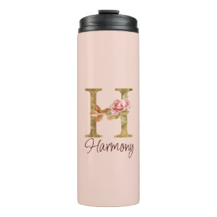 Op maat gemaakte naam Letter H Goud Folie Blush Ro Thermosbeker