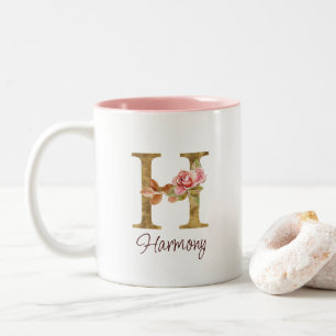 Op maat gemaakte naam Letter H Goud Folie Blush Ro Tweekleurige Koffiemok