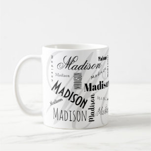 Op maat gemaakte naam Madison zwart-witte koffiemo Koffiemok