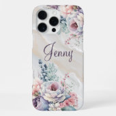 Op maat gemaakte naam marmeren bloem waterverf ont iPhone hoesje (Achterkant)