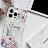 Op maat gemaakte naam marmeren bloem waterverf ont iPhone hoesje