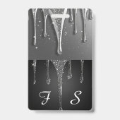 Op maat gemaakte naam Monogram Zilver Glitter Drip Badge (Achterkant)