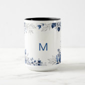 Op maat gemaakte naam Navy Blue Bloemige Monogram Mok (Midden)