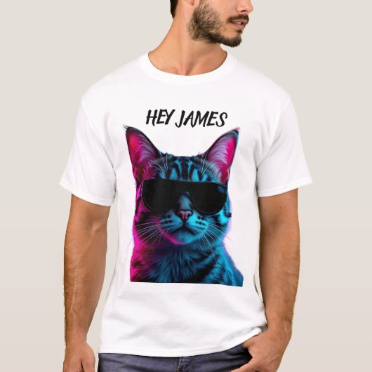 Op maat gemaakte naam neon kat ontwerp t-shirt (Voorkant)