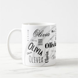 Op maat gemaakte naam Olivia Black White koffiemok