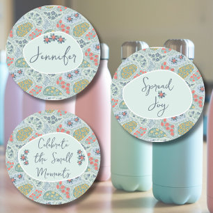 Op maat gemaakte naam paisley bloemige waterdichte labels