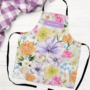 Op maat gemaakte naam pastel bloemenkleuren keuken schort