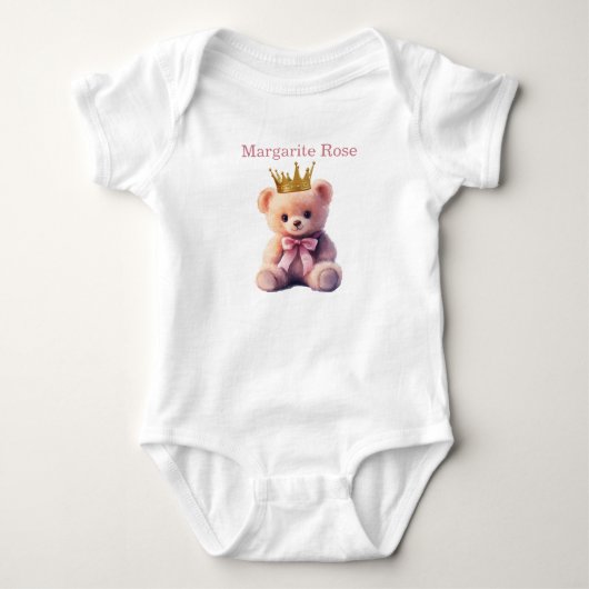 Op maat gemaakte naam prinses teddybeer romper (Voorkant)
