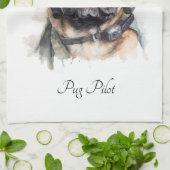 Op maat gemaakte naam Pug Piloot Vintage Aviator K Theedoek (Gevouwen)