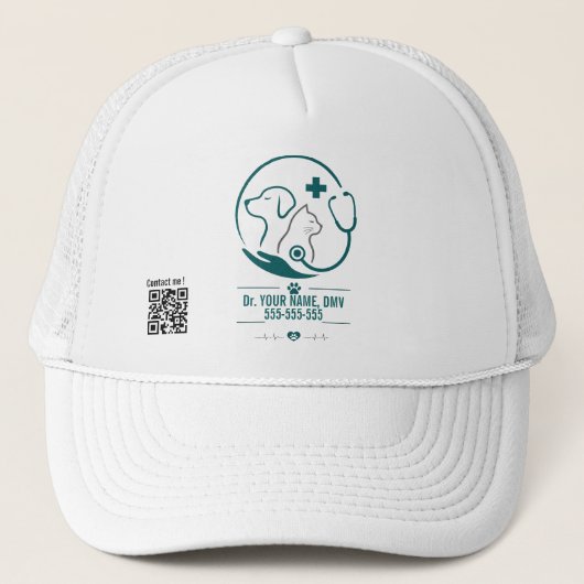Op maat gemaakte naam & QR-code dierenarts Trucker Pet (Voorkant)