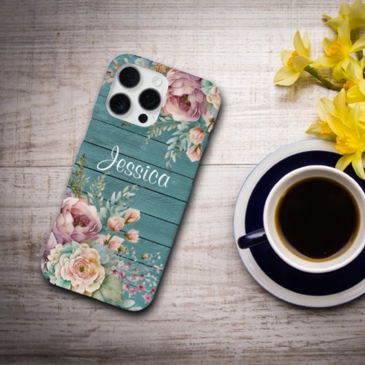 Op maat gemaakte naam Rustieke Turquoise Houten Bl iPhone Hoesje
