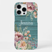 Op maat gemaakte naam Rustieke Turquoise Houten Bl iPhone Hoesje (Achterkant)