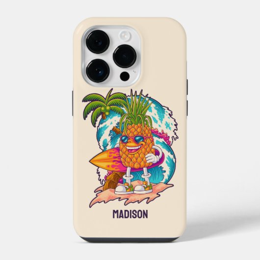 Op maat gemaakte naam surfen ananas iPhone hoesje (Achterkant)