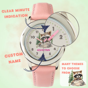 Op maat gemaakte naam waterverf bruine wasbeer kin horloge