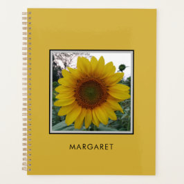 Op maat gemaakte naam zonnebloem metalen goud dage planner