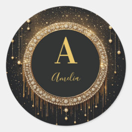 Op maat gemaakte naam zwarte glitters monogramlett ronde sticker