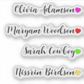 Op maat gemaakte naamstickers met harten sticker (Voorkant)