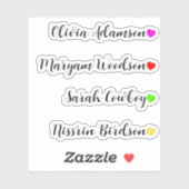 Op maat gemaakte naamstickers met harten sticker (Vel)