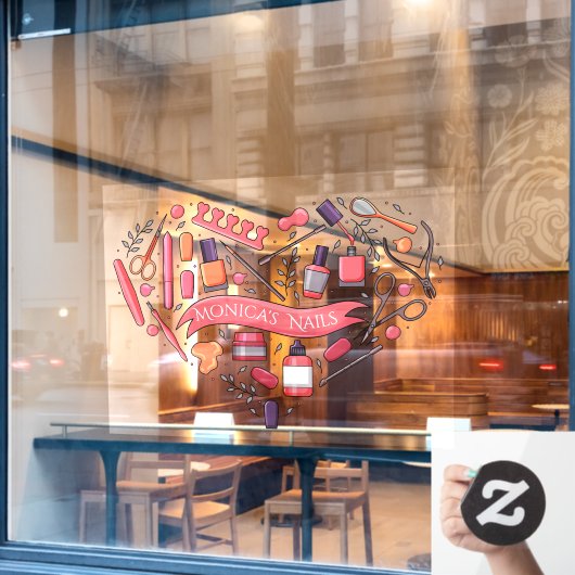 Op Maat Gemaakte Nagelsalon Hart Nagelgereedschap  Raamsticker (Cafe Raam)