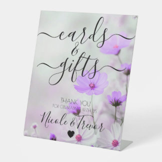 Op Maat Gemaakte Namen Paarse Bloemen Kaarten & Ca Reclamebord Met Voetstuk