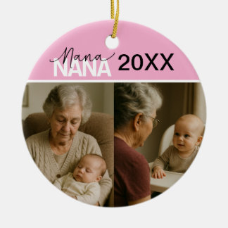 Op maat gemaakte Nana-foto-ornament met jaar 2 fot Keramisch Ornament