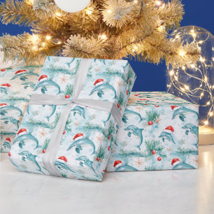 Op maat gemaakte nautische kerst Santa dolfijnpatr Cadeaupapier