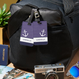 Op maat gemaakte nautische lavendel paarse gestree bagagelabel