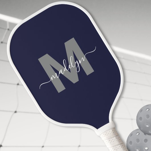 Op maat gemaakte Navy Blue Script Naam Monogram Pickleball Paddle