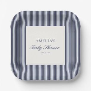 Op maat gemaakte Navy Blue Ticking Stripe Preppy B Papieren Bordje