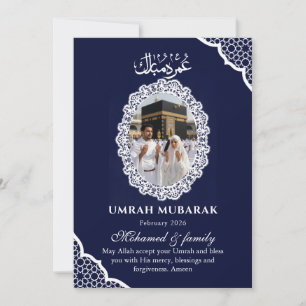 Op maat gemaakte Navy Blue Umrah Mubarak Fotokaart Kaart