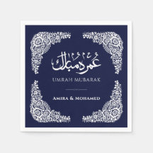 Op maat gemaakte Navy Blue Umrah Mubarak servetten