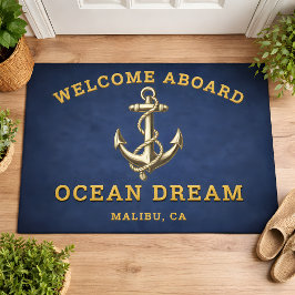 Op maat gemaakte Navy Blue Welkom Aan Boord Bootna Deurmat