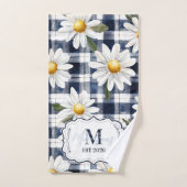 Op maat gemaakte Navy Gingham Daisy Monogram Bad Handdoek (Handdoek)