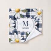 Op maat gemaakte Navy Gingham Daisy Monogram Bad Handdoek (Wasdoekje)