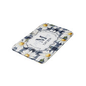 Op maat gemaakte Navy Gingham Daisy Monogram Badmat (Gekanteld)