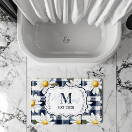 Op maat gemaakte Navy Gingham Daisy Monogram Badmat