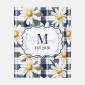 Op maat gemaakte Navy Gingham Daisy Monogram Fleece Deken (Voorkant)