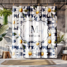 Op maat gemaakte Navy Gingham Madeliefjes Monogram