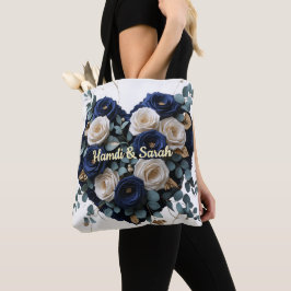 Op maat gemaakte Navy Gouden Bloemige Monogram Har Tote Bag