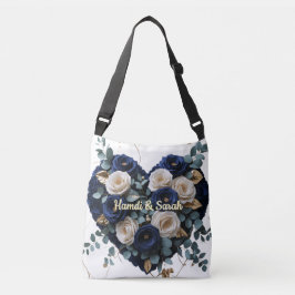 Op maat gemaakte Navy Gouden Bloemige Monogram Sch Crossbody Tas