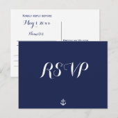 Op maat gemaakte navyblauwe nautische trouw-RSVP-a Uitnodiging Briefkaart (Voorkant / Achterkant)