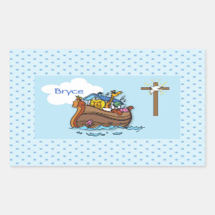 Op maat gemaakte Noachs Ark Doopfeest voor baby, j Rechthoekige Sticker