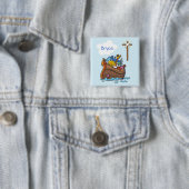 Op maat gemaakte Noachs Ark Doopfeest voor baby, j Vierkante Button 5,1 Cm (In situ)