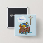 Op maat gemaakte Noachs Ark Doopfeest voor baby, j Vierkante Button 5,1 Cm (Voorkant /achterkant)