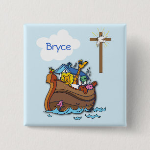 Op maat gemaakte Noachs Ark Doopfeest voor baby, j Vierkante Button 5,1 Cm