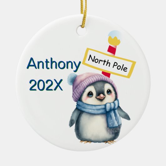 Op maat gemaakte Noordpool Pinguïn Kerstmis Keramisch Ornament (Voorkant)